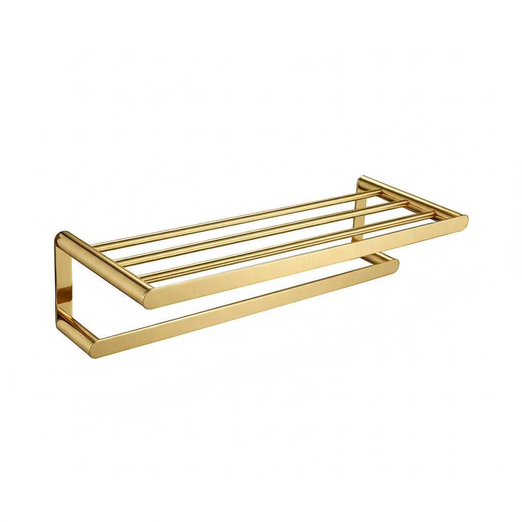 Toallero Barra Doble F9200-6 Base Redonda Minimalista Ss 304 Gold - Fratelli